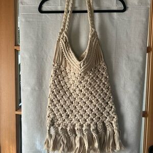 Zara Cream Macramé Tote Bag